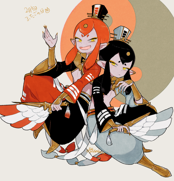 10s, 2boys, black_hair, brothers, dated, fangs, fingernails, l_hakase