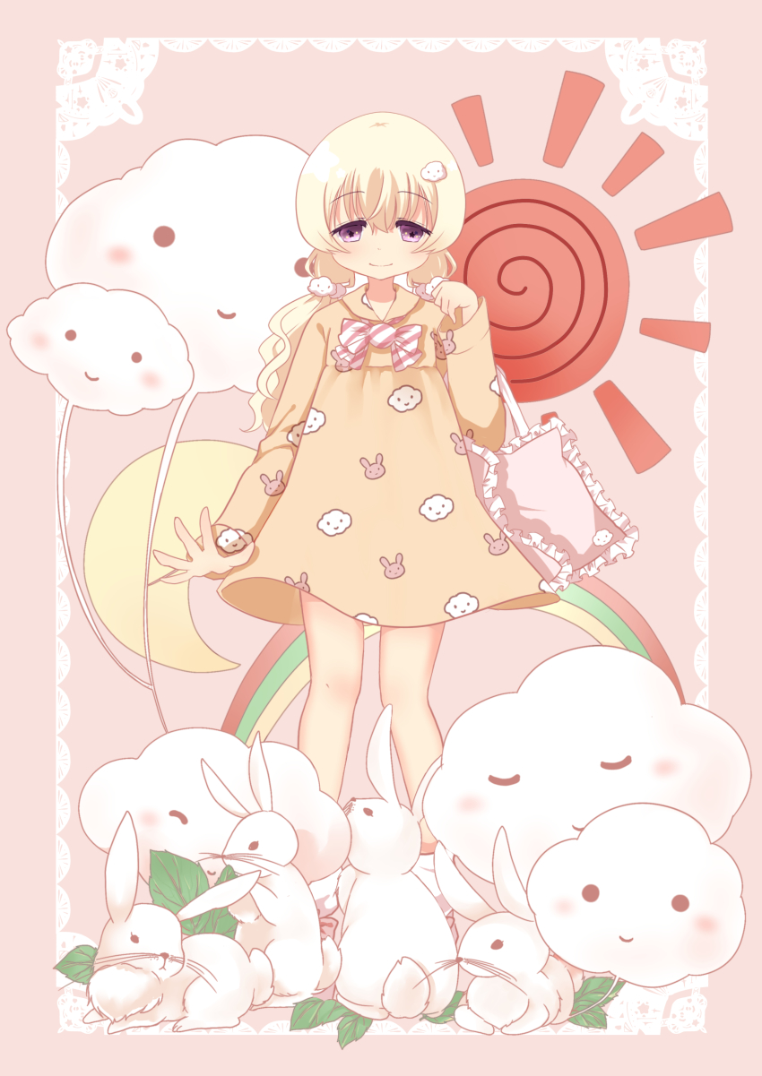 10s, 1girl, absurdres, alternate_costume, alternate_hairstyle, blonde_hair, cloud, female_focus