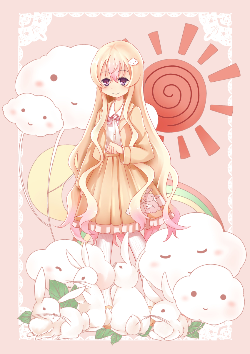 10s, 1girl, absurdres, alternate_costume, alternate_hairstyle, blonde_hair, cloud, female_focus