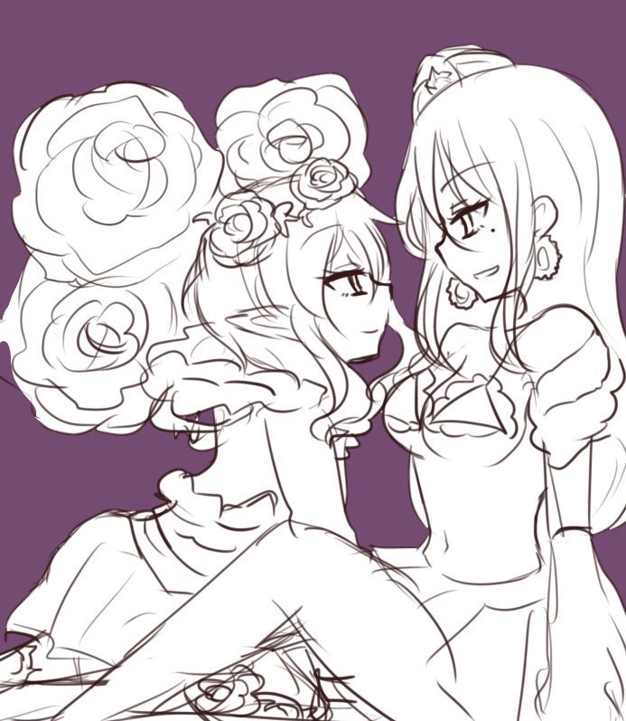 10s, 2girls, between_legs, bikini, bikini_top_only, calamity_mary, cranberry_(mahoiku), eye_contact