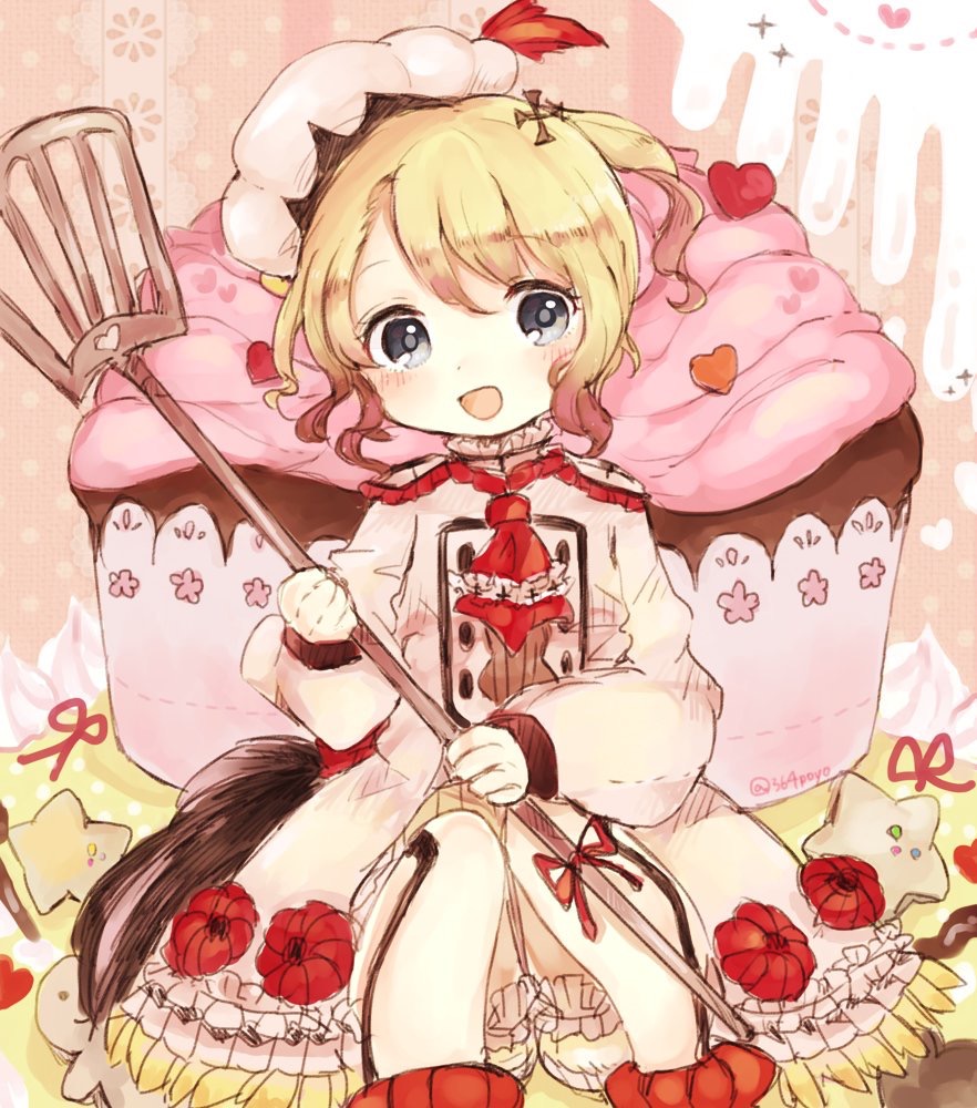 10s, 1girl, 364poyo, bad_id, bad_twitter_id, blonde_hair, chef, chef_hat