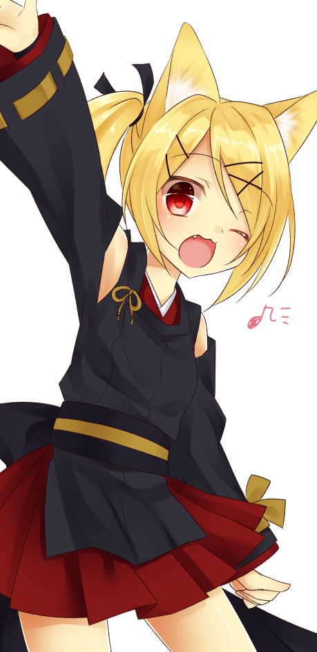 1girl, :3, ahoge, alternate_costume, alternate_eye_color, amane_(amnk1213), animal_ears, blonde_hair