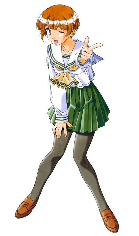 1990s_(style), 1girl, brown_hair, female_focus, hosaka_miyuki, hoshino_asuka, kai_tomohisa, one_eye_closed