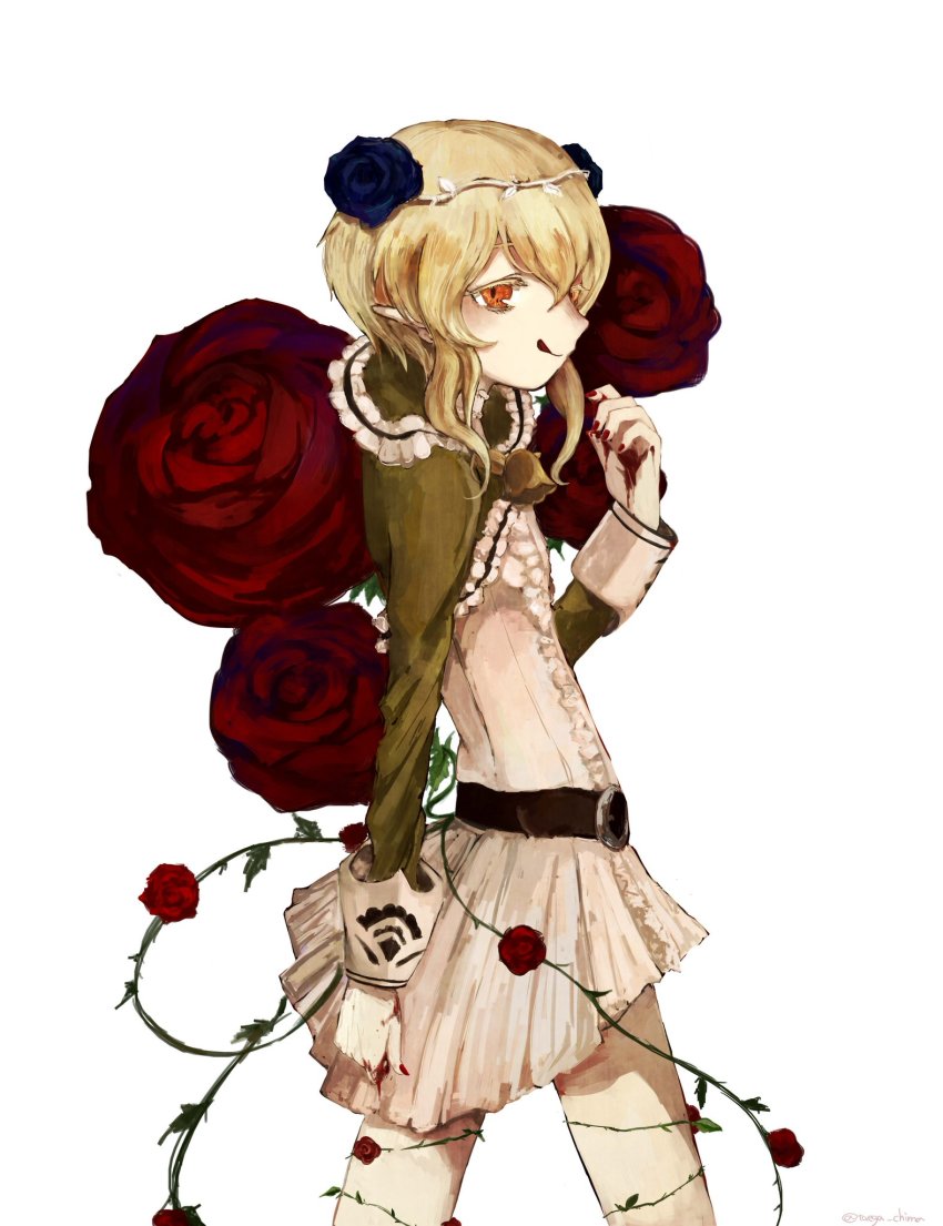 10s, 1girl, blonde_hair, blood, blood_on_hands, cranberry_(mahoiku), female_focus, highres