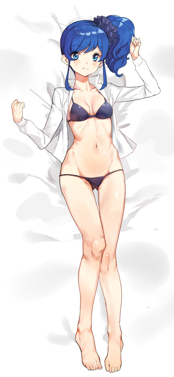 10s, 1girl, aikatsu!, aikatsu!_(series), arm_up, bad_id, bad_pixiv_id, bed_sheet