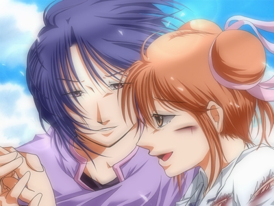 1990s_(style), 1boy, 1girl, bad_id, bad_pixiv_id, brown_hair, double_bun, fushigi_yuugi