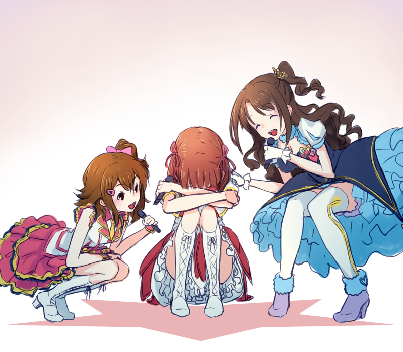 10s, 3girls, amami_haruka, artist_request, bad_id, bad_twitter_id, brown_hair, costume