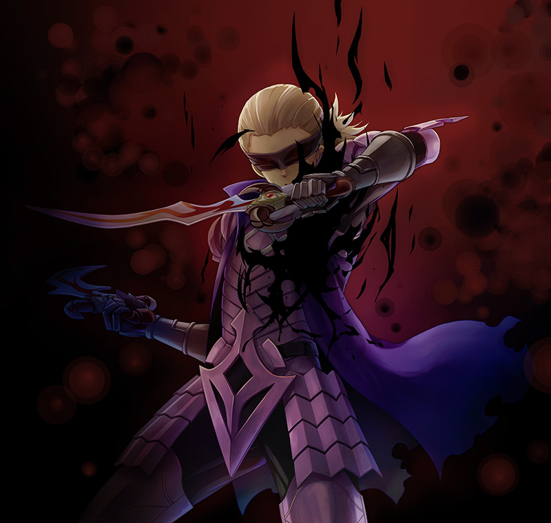 1boy, armor, blonde_hair, dark_knight_(grand_kingdom), gloves, grand_kingdom, long_hair, male_focus