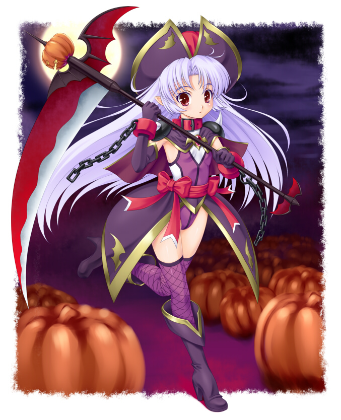 1girl, amane_(funfun), boots, elbow_gloves, female_focus, full_moon, funfun, gloves