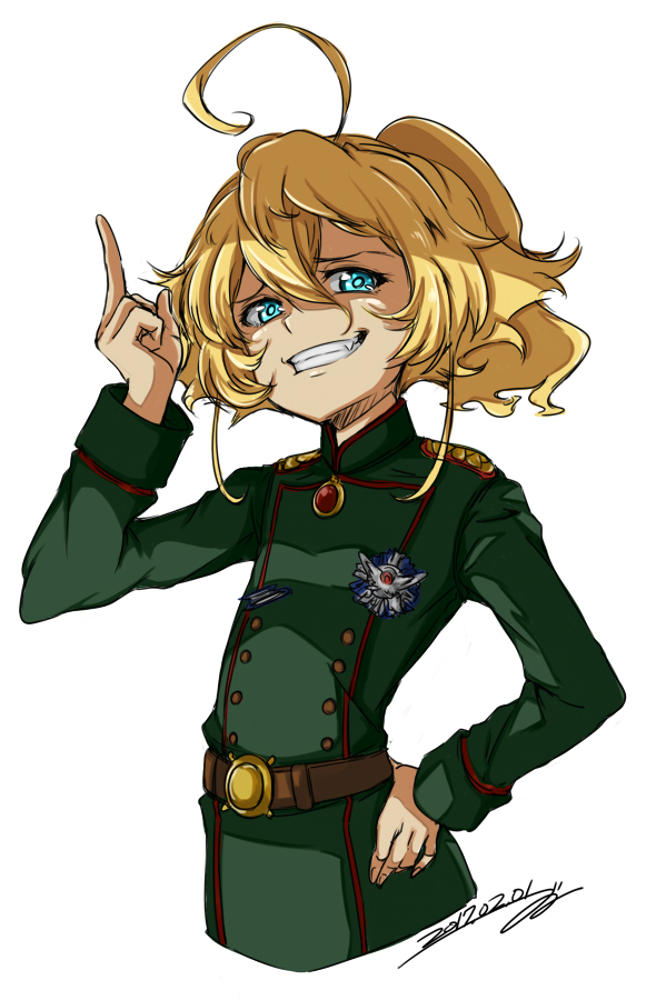 10s, 1girl, 2017, ahoge, belt, blonde_hair, blue_eyes, dated