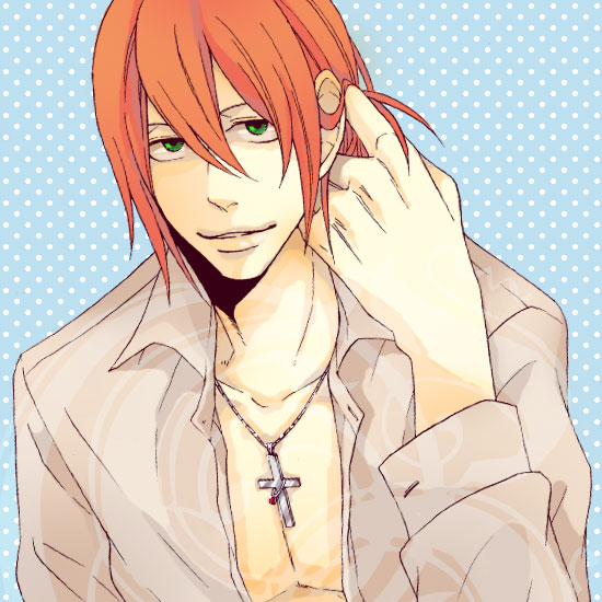 00s, cross, green_eyes, male_focus, orange_hair, solo, soul_eater, spirit_albarn