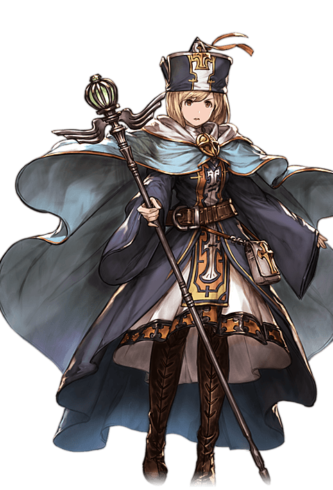 10s, 1girl, alpha_transparency, blonde_hair, bob_cut, boots, brown_eyes, cape, cleric_(granblue_fantasy), djeeta_(granblue_fantasy), dress, female_focus, full_body, granblue_fantasy, looking_at_viewer, minaba_hideo, official_art, parted_lips, solo, staff, transparent_background
