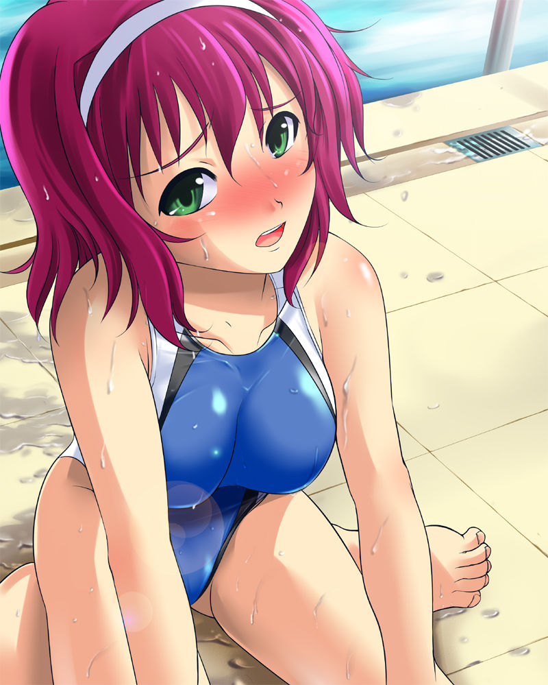 1girl, bare_legs, bare_shoulders, blush, breasts, cleavage, covered_navel, crotch