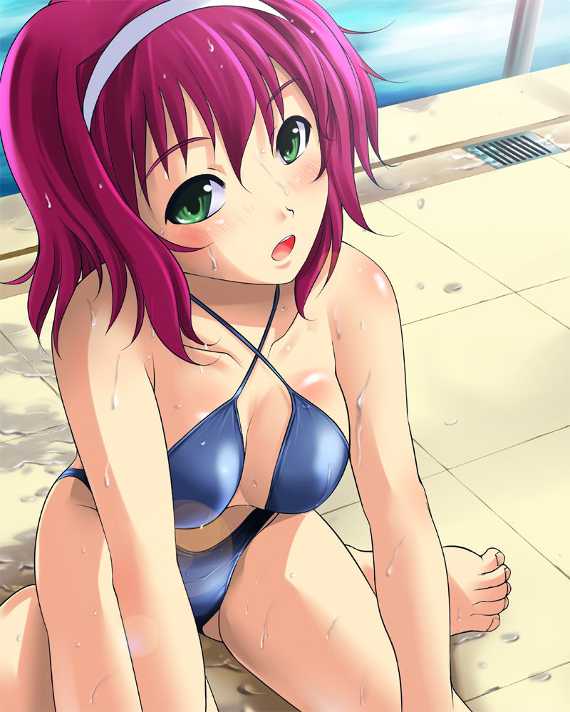 1girl, bare_legs, bare_shoulders, bikini, blue_bikini, breasts, cleavage, crotch