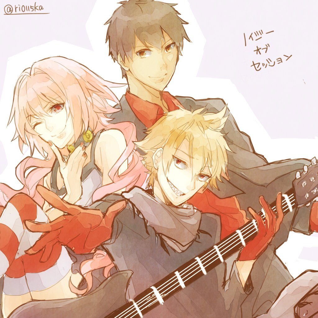 3boys, alternate_costume, alternate_hairstyle, arash_(fate), arash_(noisy_obsession)_(fate), astolfo_(fate), astolfo_(noisy_obsession)_(fate), banira_(ri0115ka)