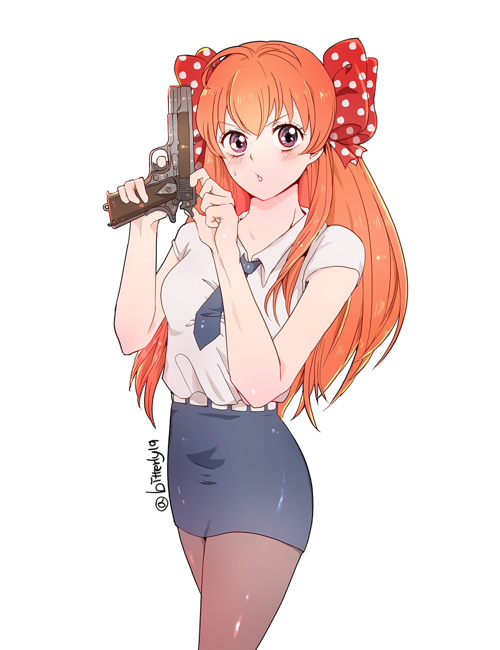 10s, 1girl, bad_id, bad_pixiv_id, blush, bow, female_focus, finger_on_trigger