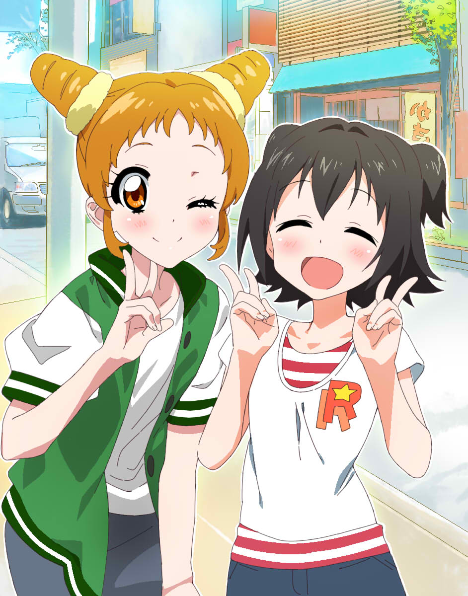 10s, 2girls, :d, ;), ^_^, aikatsu!, aikatsu!_(series), akagi_miria