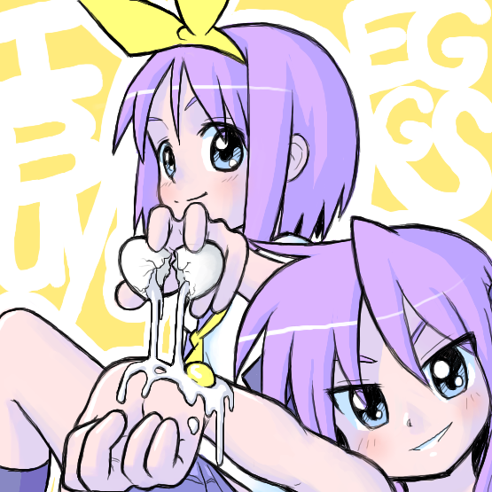 00s, bad_id, bad_pixiv_id, egg, food, hiiragi_kagami, hiiragi_tsukasa, kouotsu