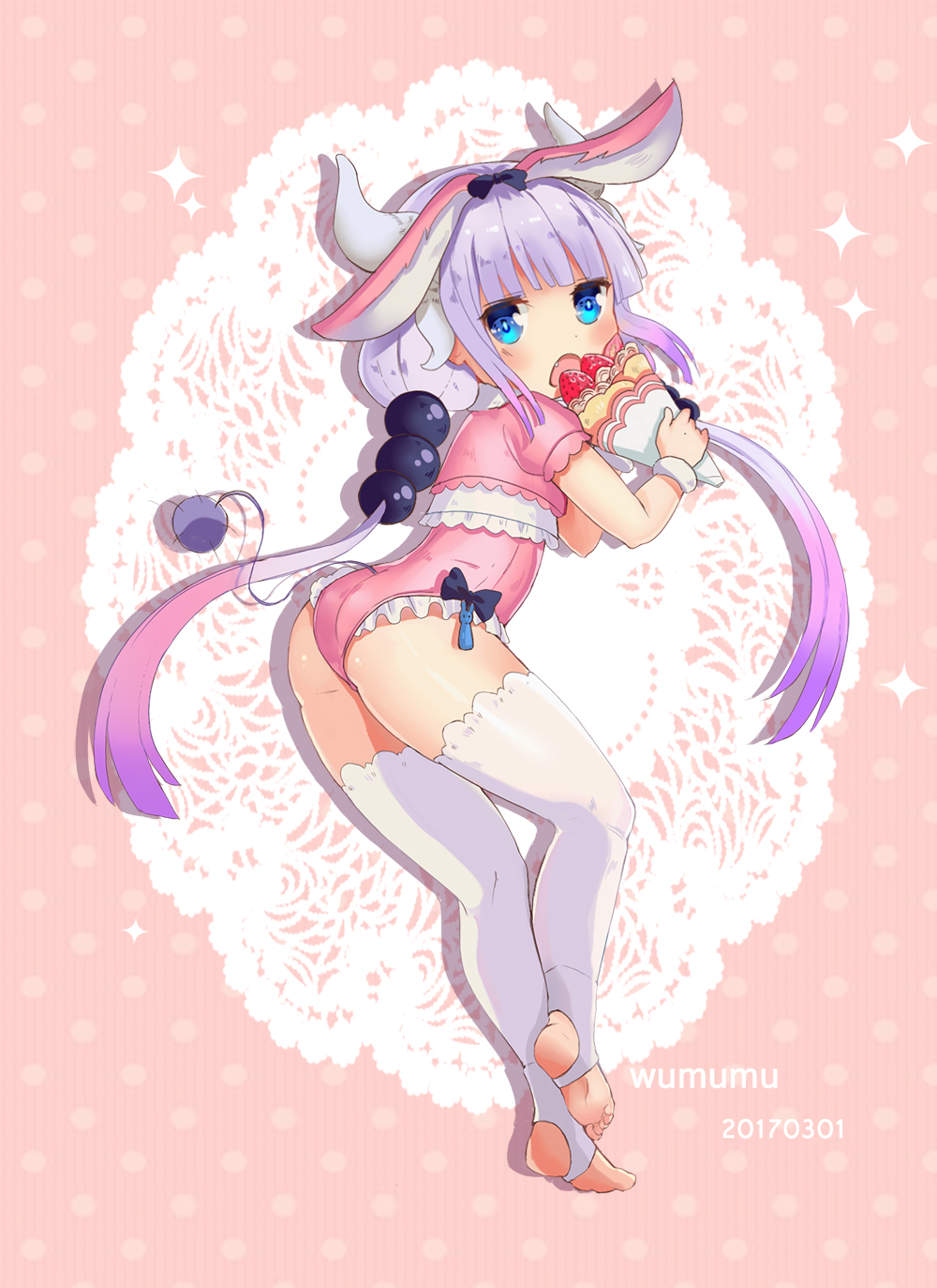 10s, 1girl, 2017, adapted_costume, animal_ears, ass, barefoot, beads
