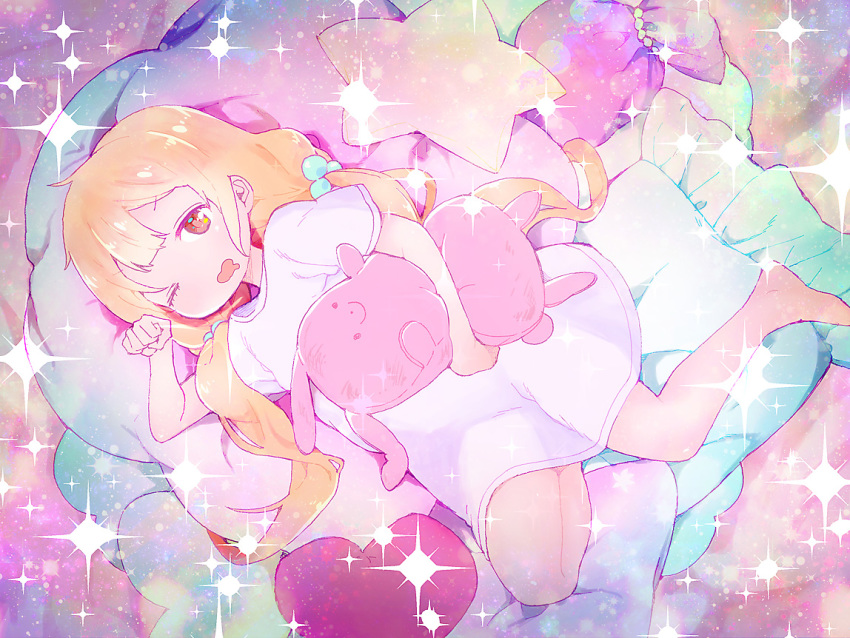 10s, 1girl, blonde_hair, brown_eyes, female_focus, futaba_anzu, hatsuga_(oyayubi_itai2), holding