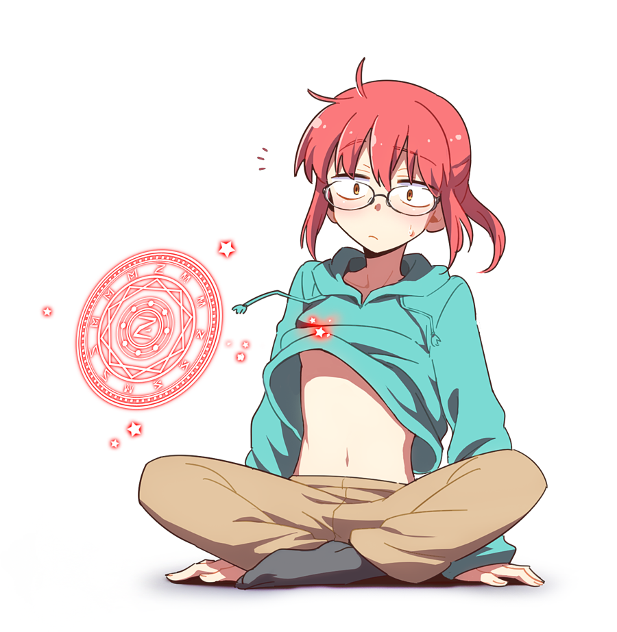 10s, 1girl, ahoge, black_socks, blue_jacket, blush, brown_eyes, brown_pants