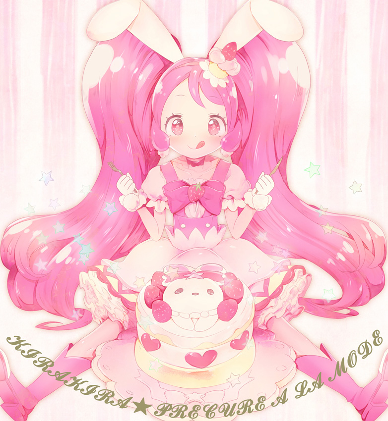 10s, 1girl, animal_ears, boots, bow, cake, cake-shaped_hat, choker