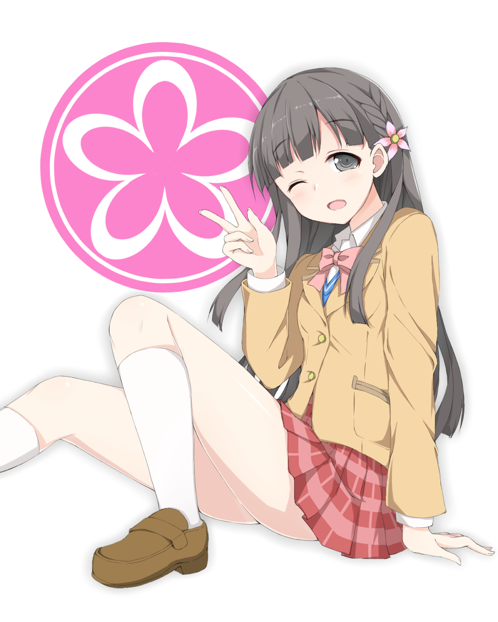 1girl, bad_id, bad_pixiv_id, black_eyes, black_hair, blazer, blush, braid