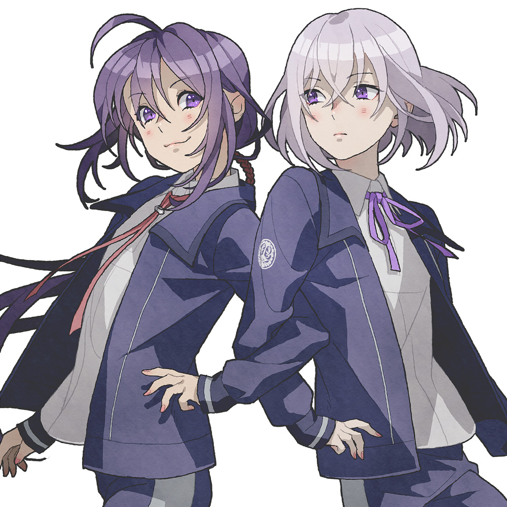 10s, 2boys, ahoge, black_hair, blush, chagashi, honebami_toushirou, locked_arms