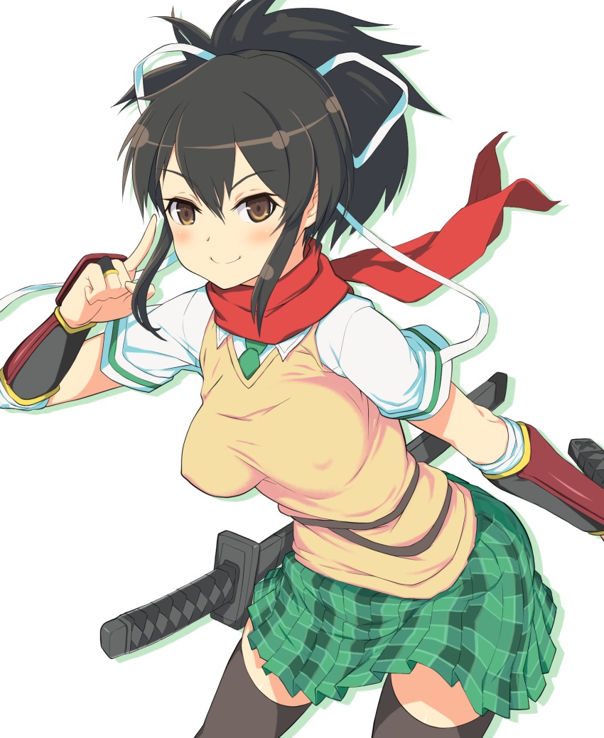 10s, 1girl, asuka_(senran_kagura), black_hair, blush, breasts, brown_eyes, brown_hair