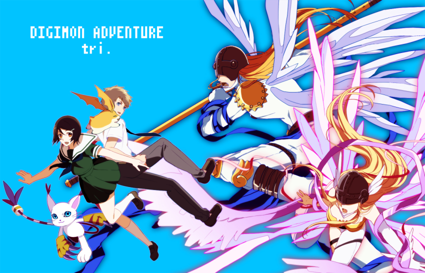 10s, angemon, angewomon, bad_id, bad_pixiv_id, brown_eyes, brown_hair, digimon