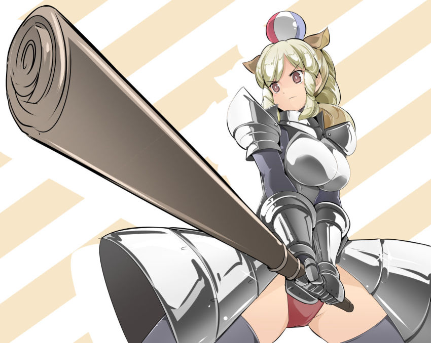 >:|, 10s, 1girl, :|, animal_ears, armor, blonde_hair, breastplate