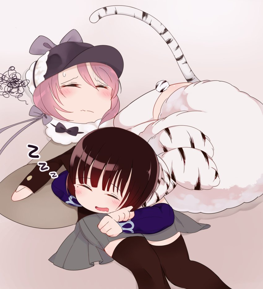 10s, 2girls, bad_id, bad_twitter_id, black_hair, blush, cape, detec_bell