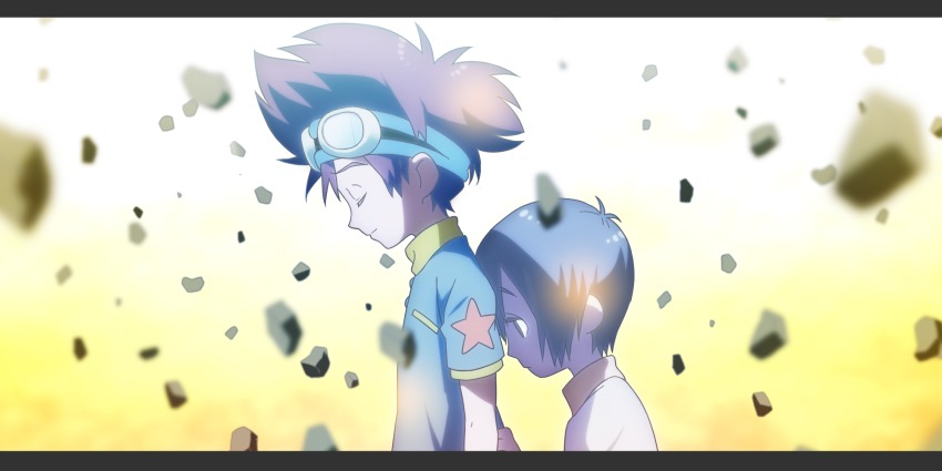 1boy, 1girl, brother_and_sister, brown_eyes, brown_hair, digimon, digimon_adventure, highres, letterboxed, ohajiki-hko, short_hair, siblings, yagami_hikari, yagami_taichi
