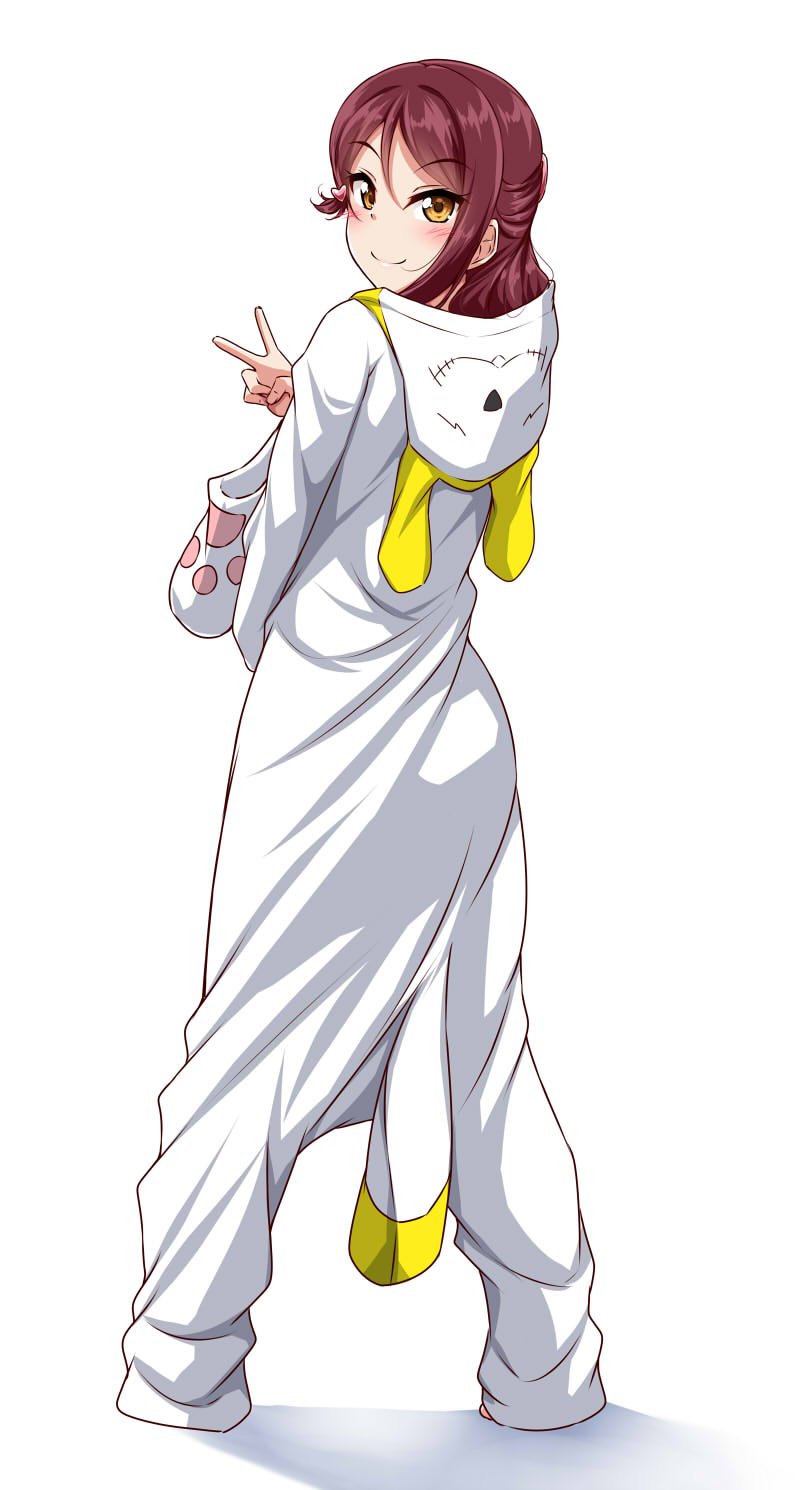 1girl, aida_rikako, animal_costume, animal_hood, blush, brown_eyes, commentary_request, cosplay