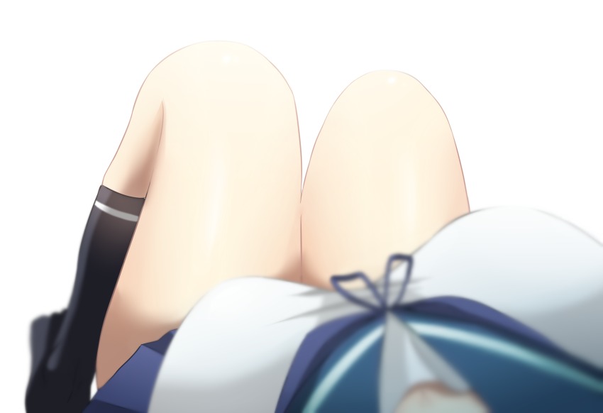 10s, 1girl, bare_shoulders, black_socks, blurry, breasts, commentary_request, depth_of_field