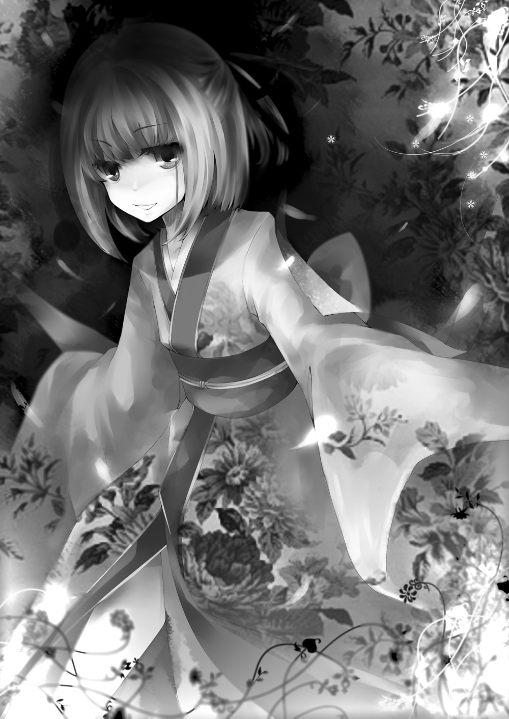 00s, bad_id, bad_pixiv_id, dhiea, greyscale, highres, japanese_clothes, kimono