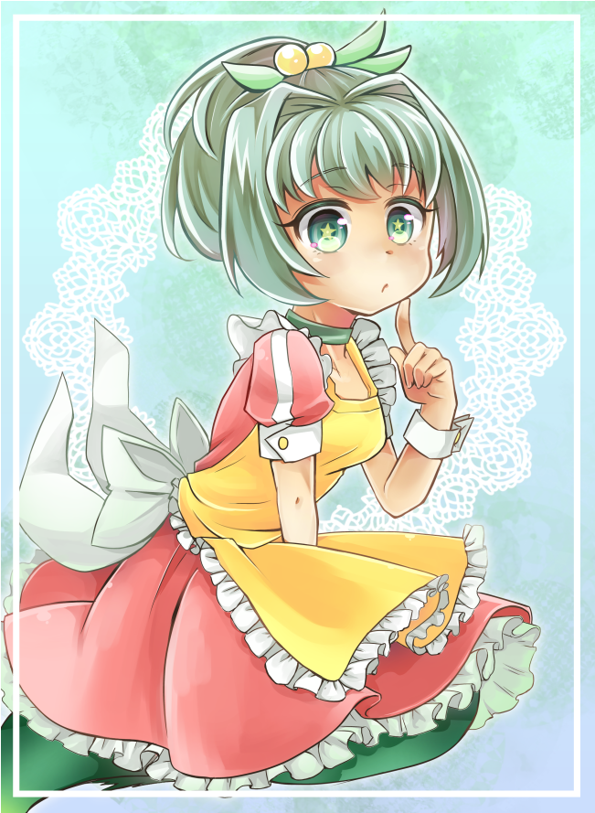 +_+, 10s, 1girl, apron, bad_id, bad_pixiv_id, beads, bow