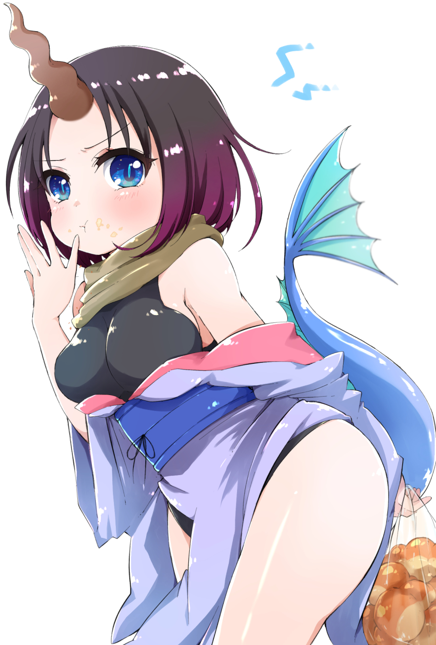 10s, 1girl, :t, black_hair, blue_eyes, blush, breasts, cream_puff