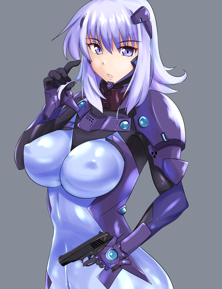 1girl, bad_proportions, blue_eyes, blue_hair, bodysuit, breasts, covered_erect_nipples, covered_navel