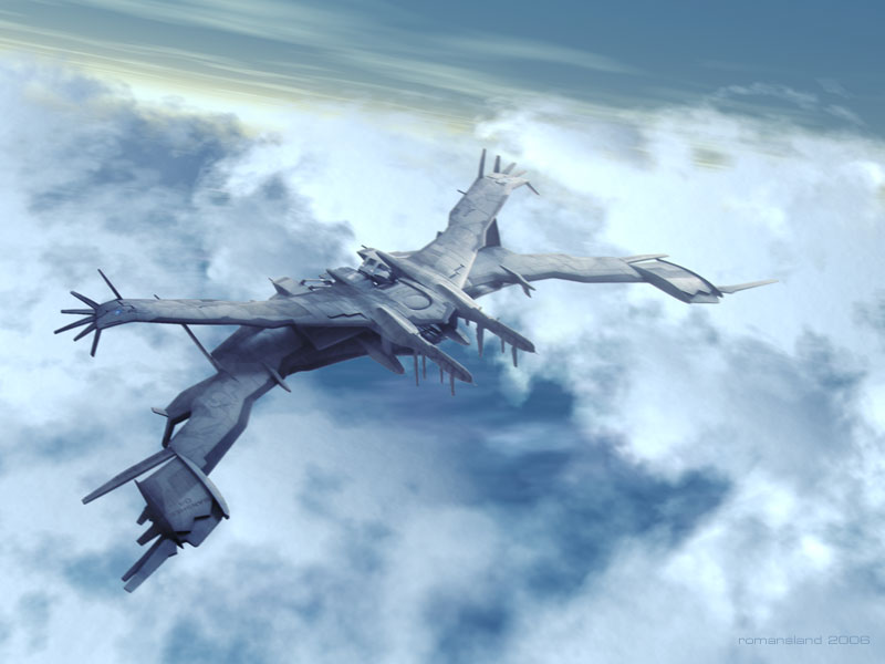 00s, 2006, 3d, aac-04_banshee, aircraft, aircraft_carrier, airplane, cloud, flying, jet, military, military_vehicle, no_humans, outdoors, roman_adam, sentou_yousei_yukikaze, ship, sky, unconventional_vehicle, vehicle_focus, warship, watercraft