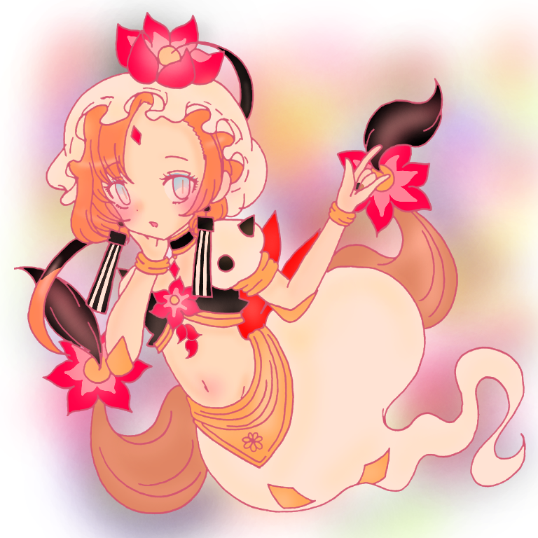 10s, 1girl, blue_eyes, earrings, female_focus, flower, genie, hand_on_own_cheek