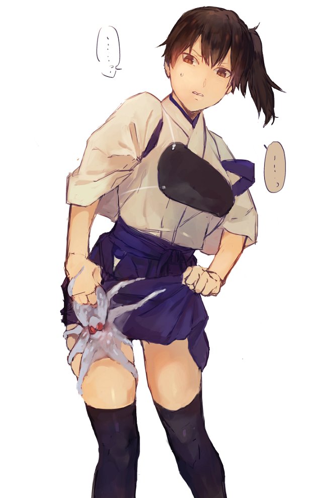 ..., 10s, 1girl, animal, black_thighhighs, brown_eyes, brown_hair, clothes_lift