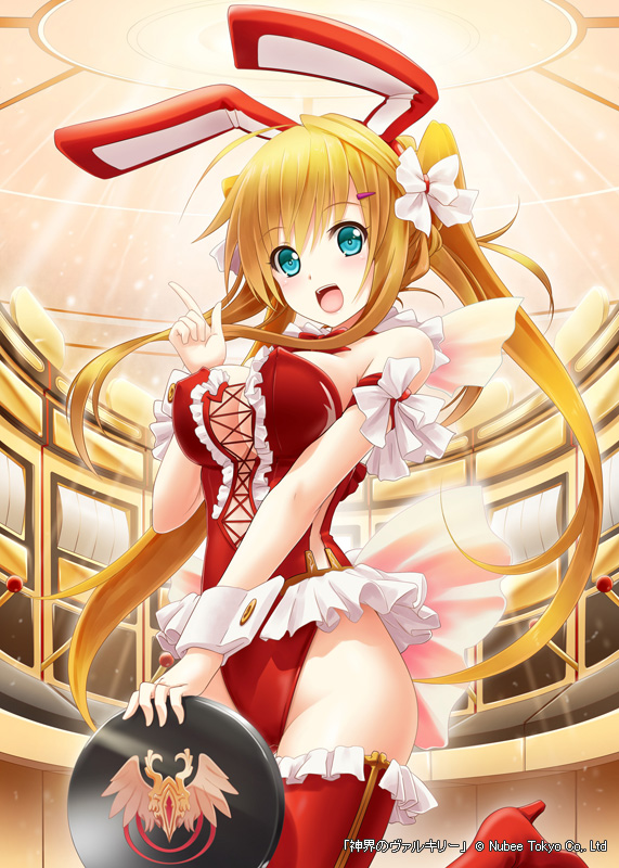 1girl, akkijin, animal_ears, blonde_hair, blue_eyes, casino, fake_animal_ears, female_focus