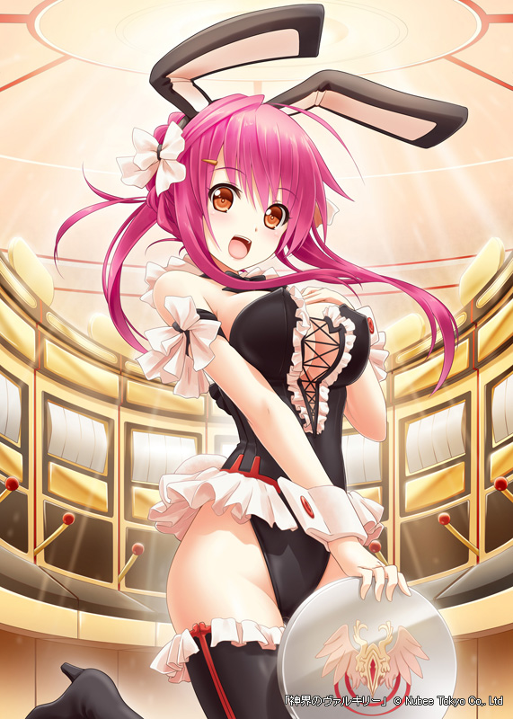 1girl, akkijin, animal_ears, casino, fake_animal_ears, female_focus, flower, fortuna_(shinkai_no_valkyrie)