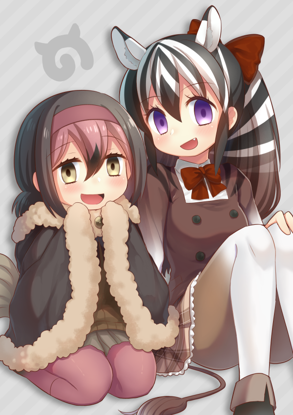 10s, 2girls, :d, animal_ears, ankle_boots, bad_id, bad_pixiv_id, beige_skirt