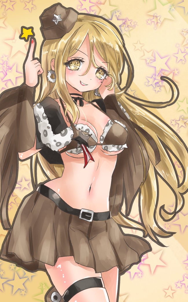 10s, 1girl, bikini, bikini_top_only, blonde_hair, calamity_mary, cowgirl_(western), female_focus