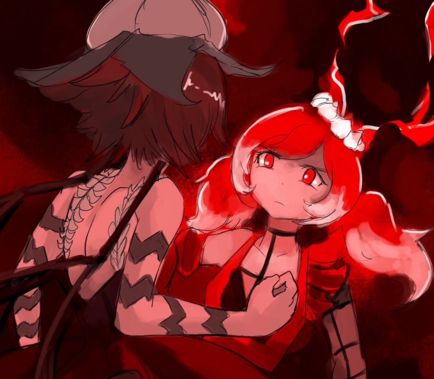 10s, 2girls, battle, clenched_hand, coatifan, flame_flamey, fukuroi_marika, mahou_shoujo_ikusei_keikaku