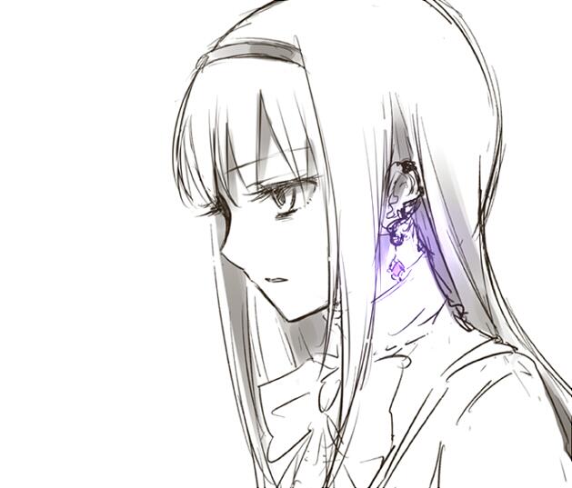 10s, 1girl, akemi_homura, earrings, female_focus, from_side, hairband, jewelry