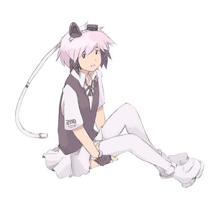 1990s_(style), excel_saga, fingerless_gloves, gloves, keiryou_nikyaku, legs, lowres, multicolored_hair