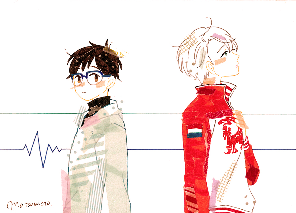 10s, 2boys, back-to-back, black_hair, blue-framed_eyewear, blue_eyes, brown_eyes, glasses